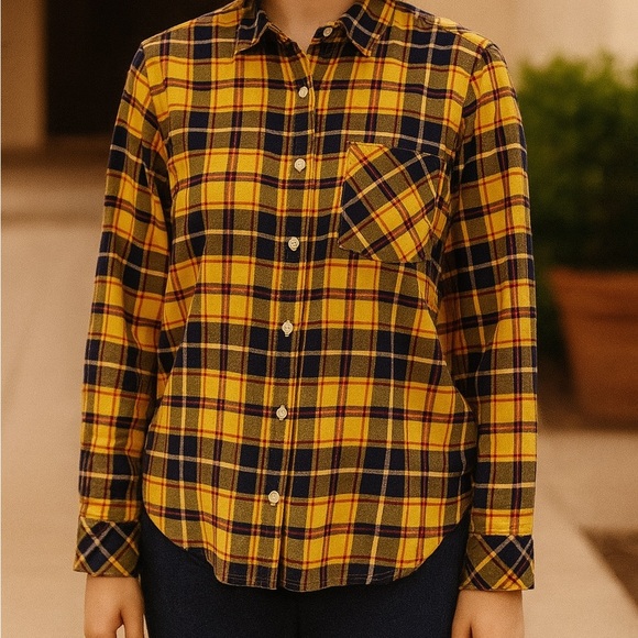 Pistola Plaid Button Down Flannel Long Sleeve Shirt in Yellow - Picture 1 of 9